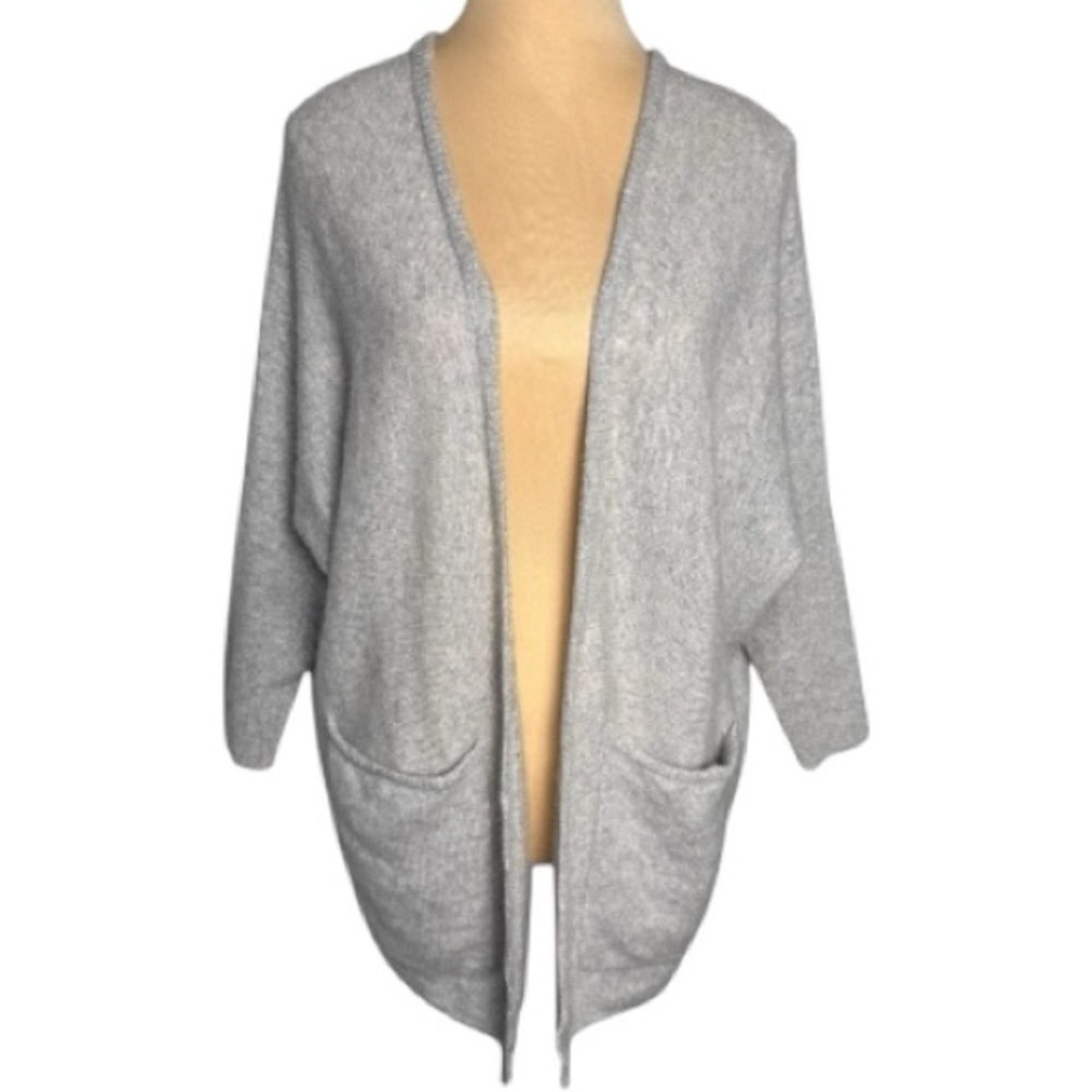 Halogen 100% Cashmere Gray Cardigan Dolman Sleeves Pockets Open Front Size M EUC